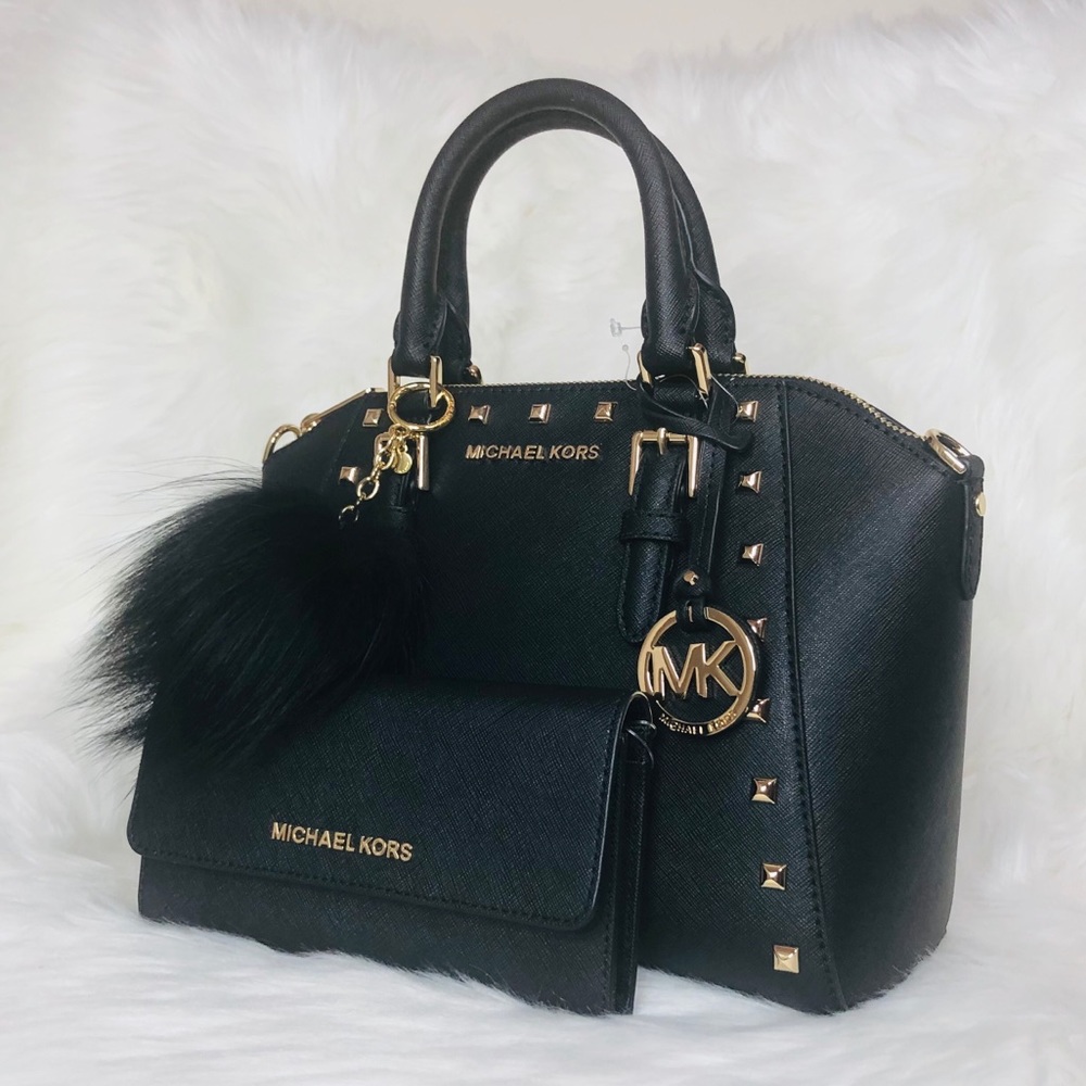 3PCS Michael Kors Ciara MD Stud Satchel Wallet Set - Picture 2 of 8